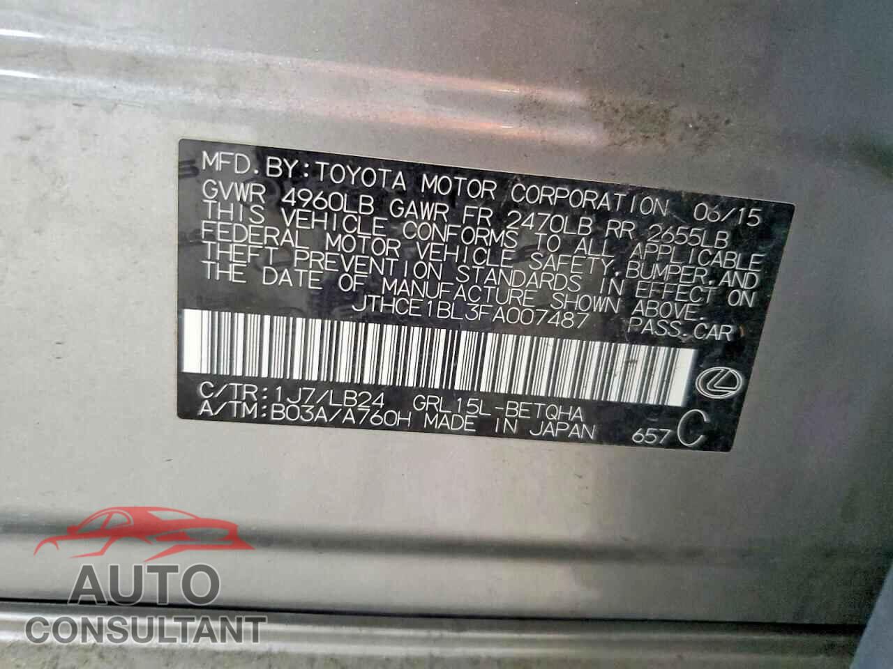 LEXUS GS350 2015 - JTHCE1BL3FA007487