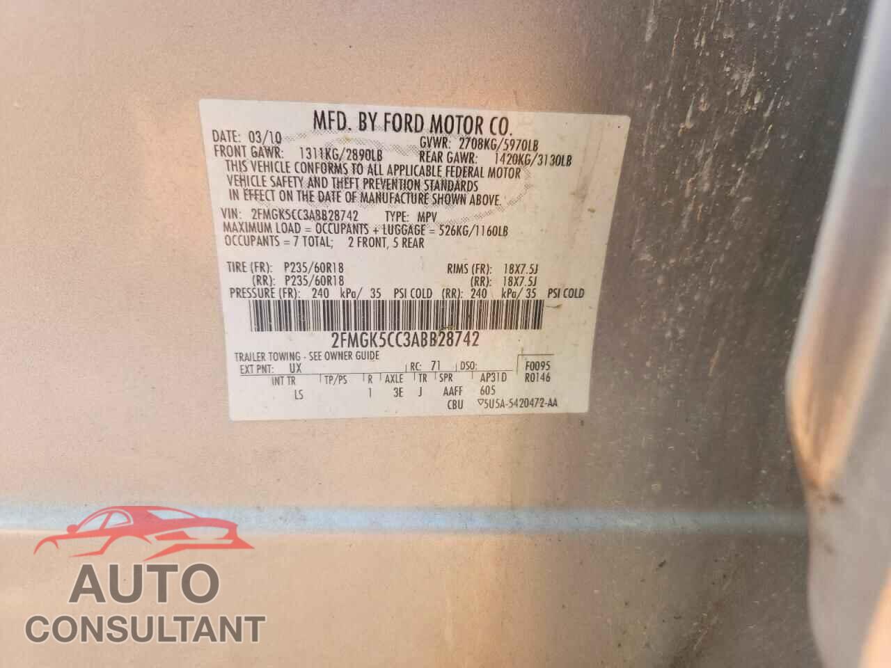 FORD FLEX 2010 - 2FMGK5CC3ABB28742