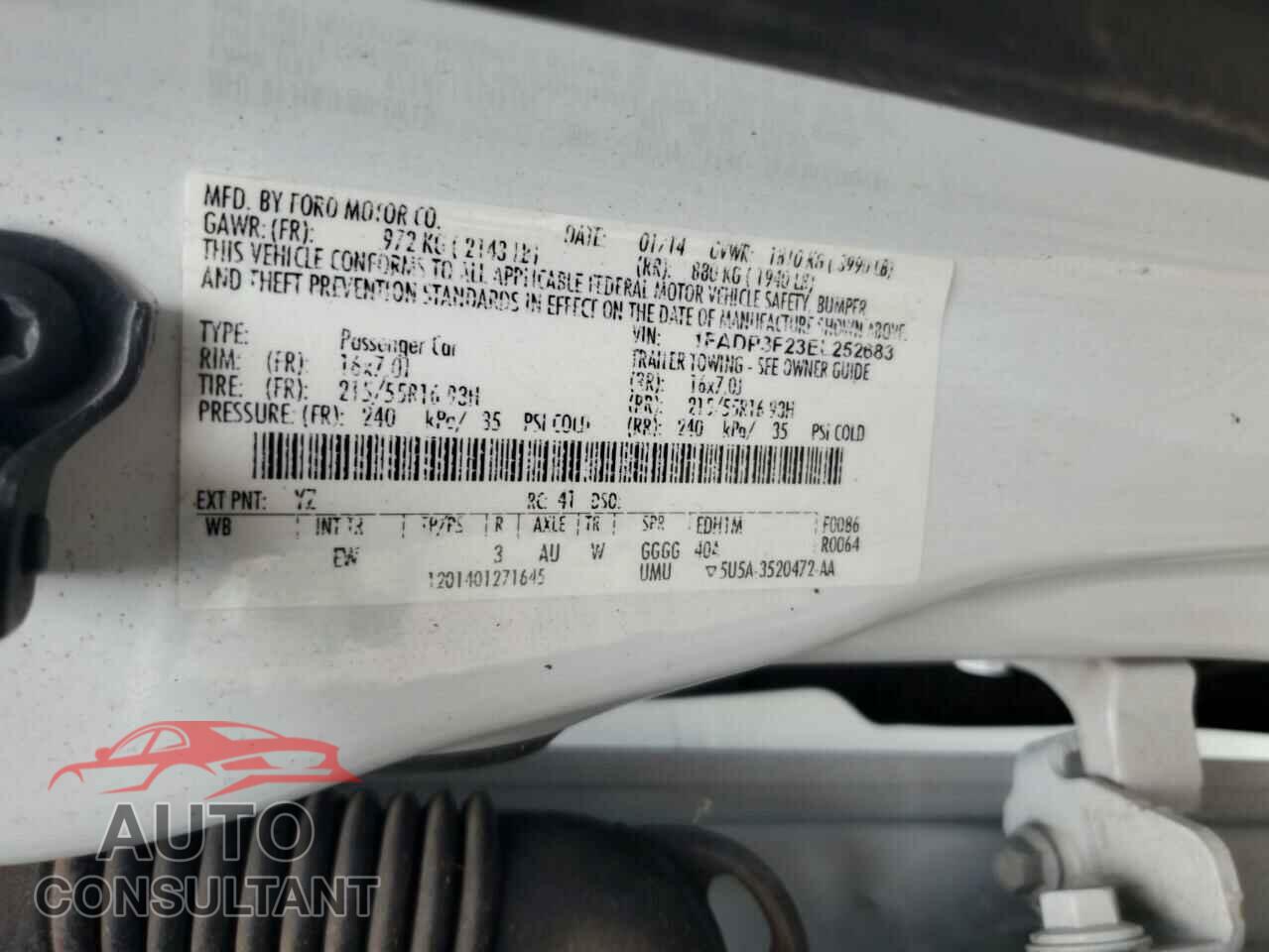 FORD FOCUS 2014 - 1FADP3F23EL252683