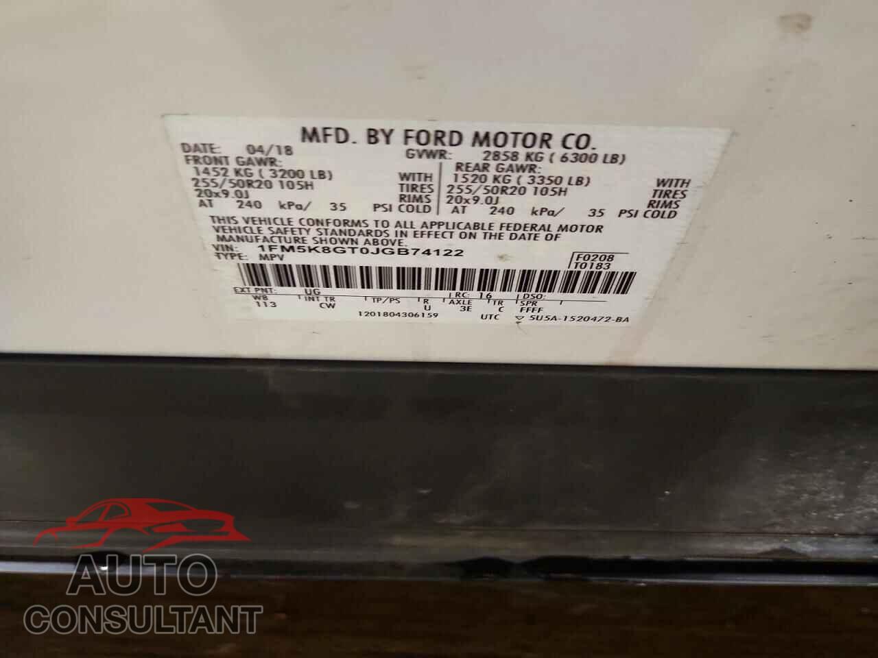 FORD EXPLORER 2018 - 1FM5K8GT0JGB74122
