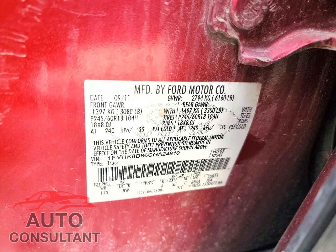 FORD EXPLORER 2012 - 1FMHK8D86CGA24810