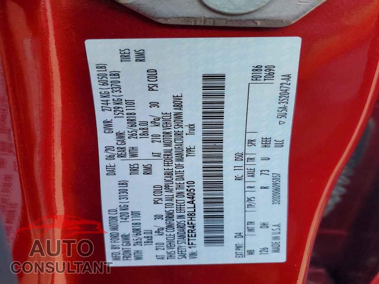 FORD RANGER 2020 - 1FTER4FH8LLA40510