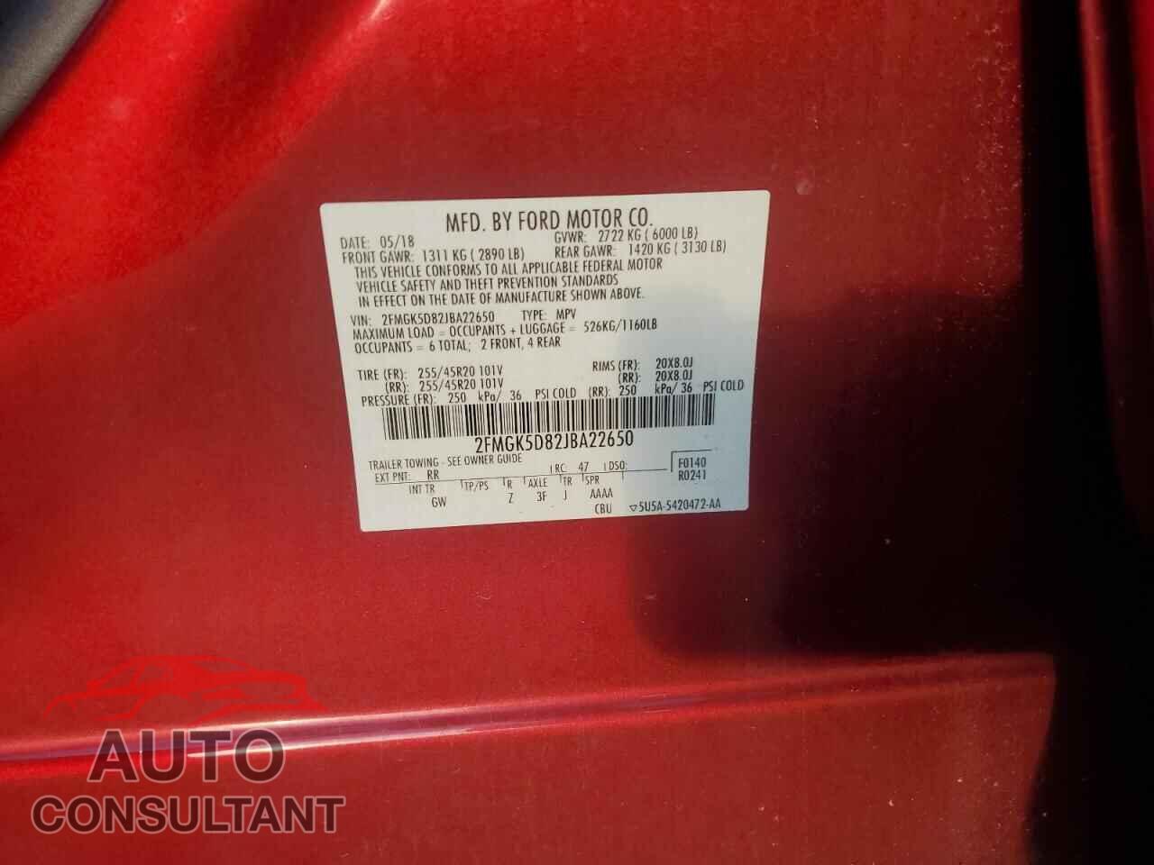 FORD FLEX 2018 - 2FMGK5D82JBA22650
