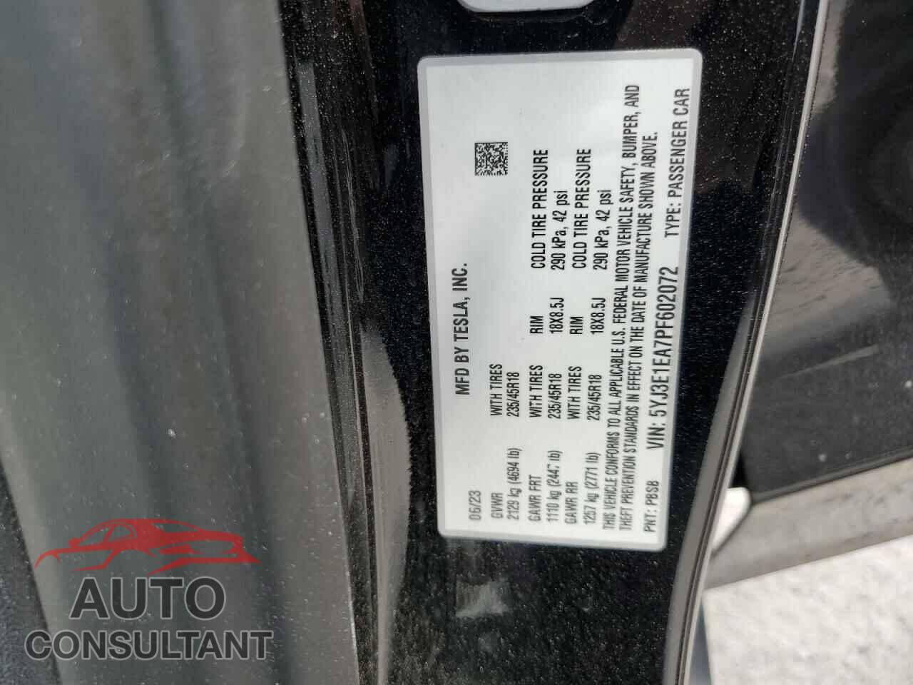 TESLA MODEL 3 2023 - 5YJ3E1EA7PF602072