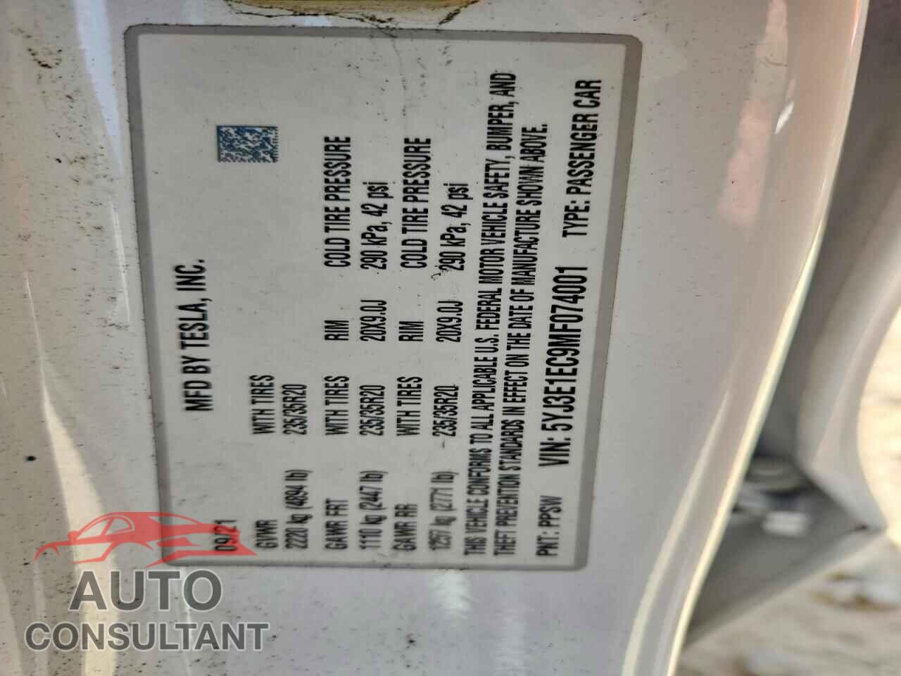 TESLA MODEL 3 2021 - 5YJ3E1EC9MF074001