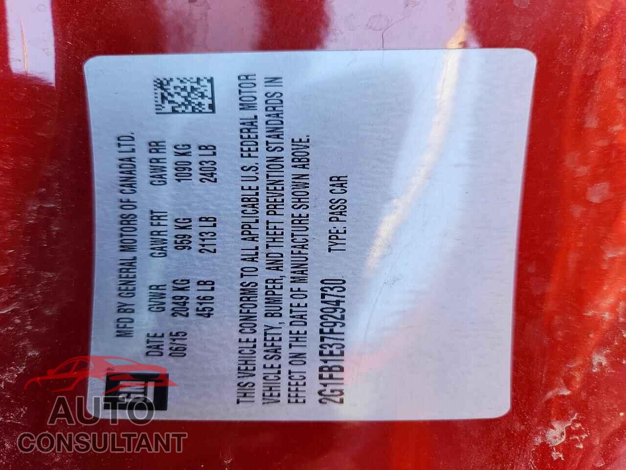 CHEVROLET CAMARO 2015 - 2G1FB1E37F9294730