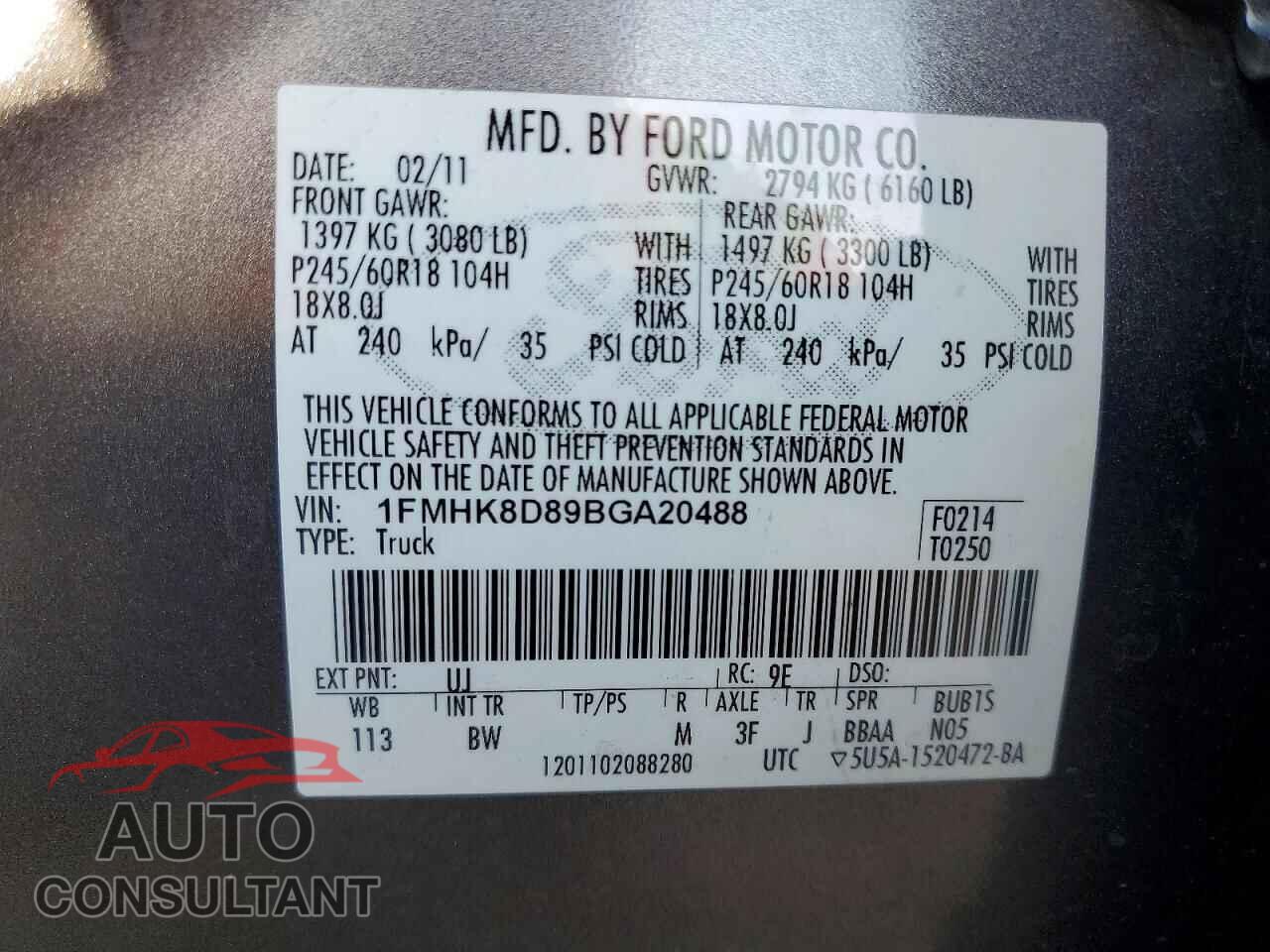 FORD EXPLORER 2011 - 1FMHK8D89BGA20488