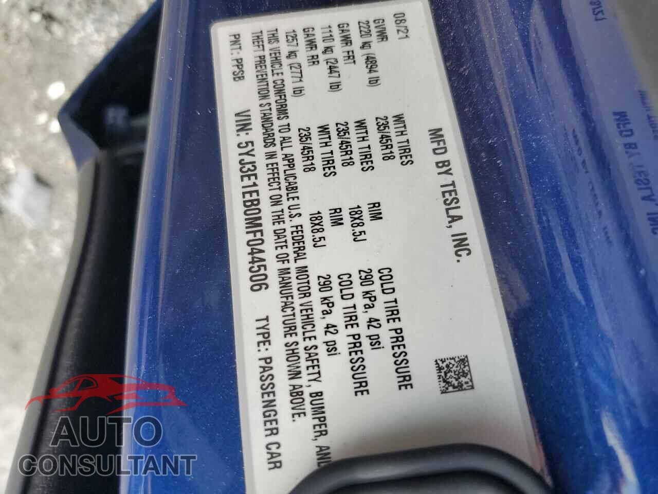 TESLA MODEL 3 2021 - 5YJ3E1EB0MF044506