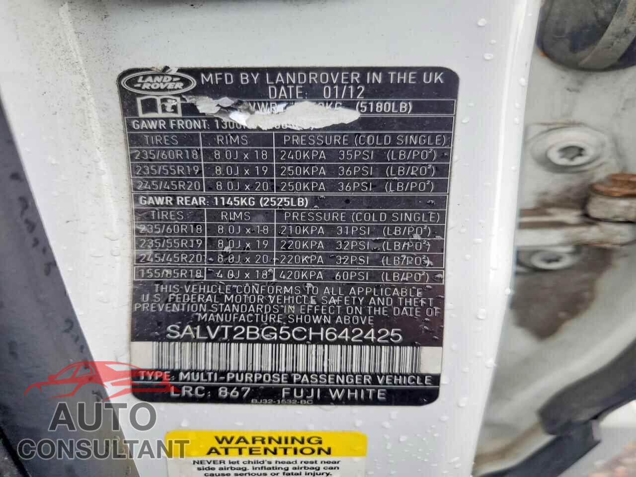 LAND ROVER RANGEROVER 2012 - SALVT2BG5CH642425