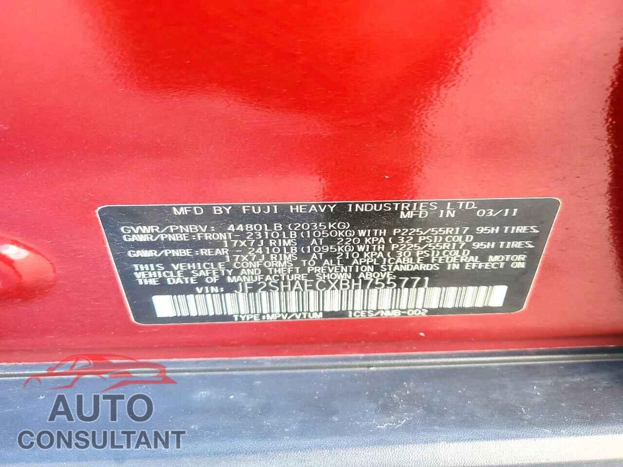 SUBARU FORESTER 2011 - JF2SHAECXBH755771