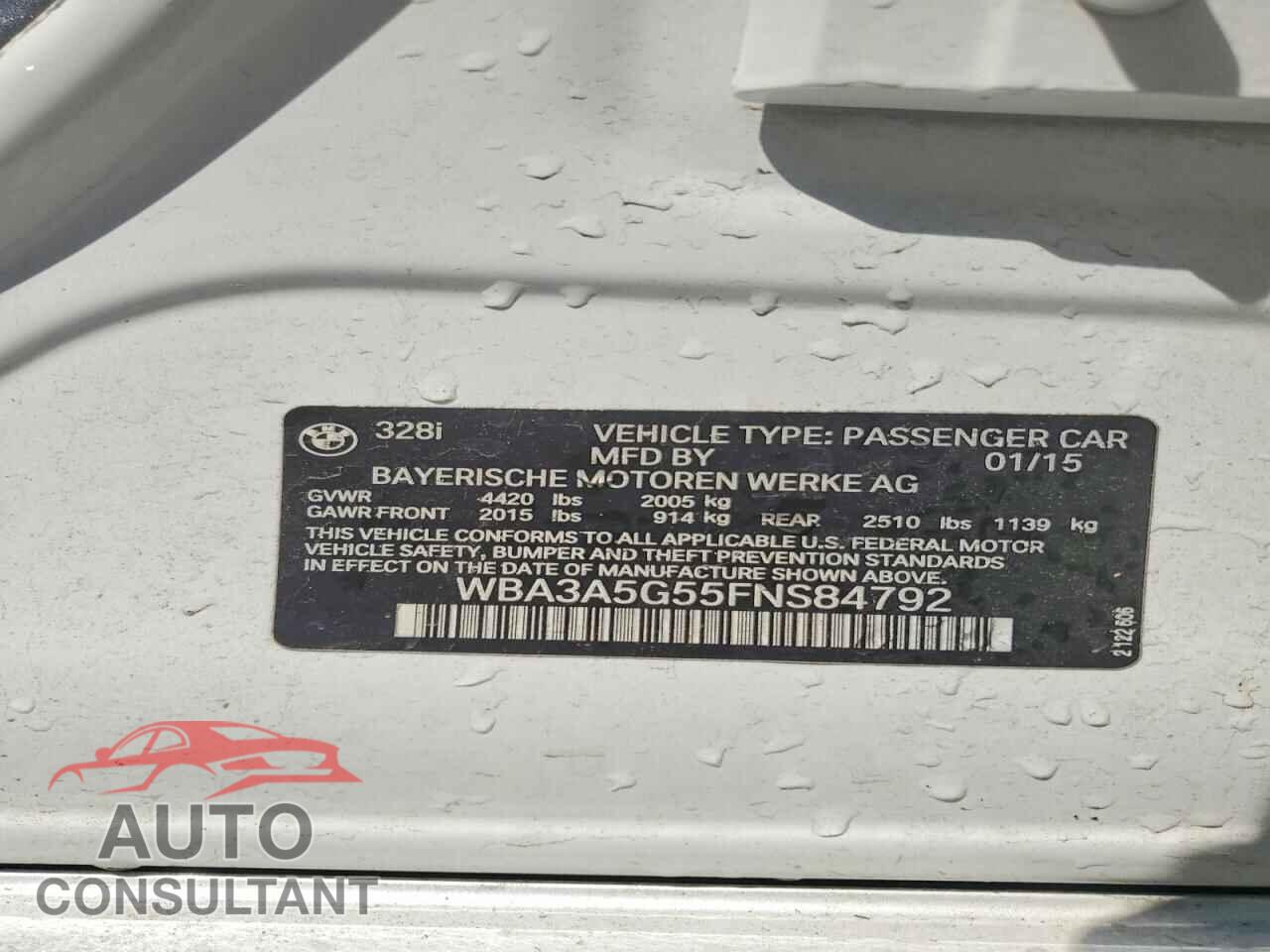 BMW 3 SERIES 2015 - WBA3A5G55FNS84792