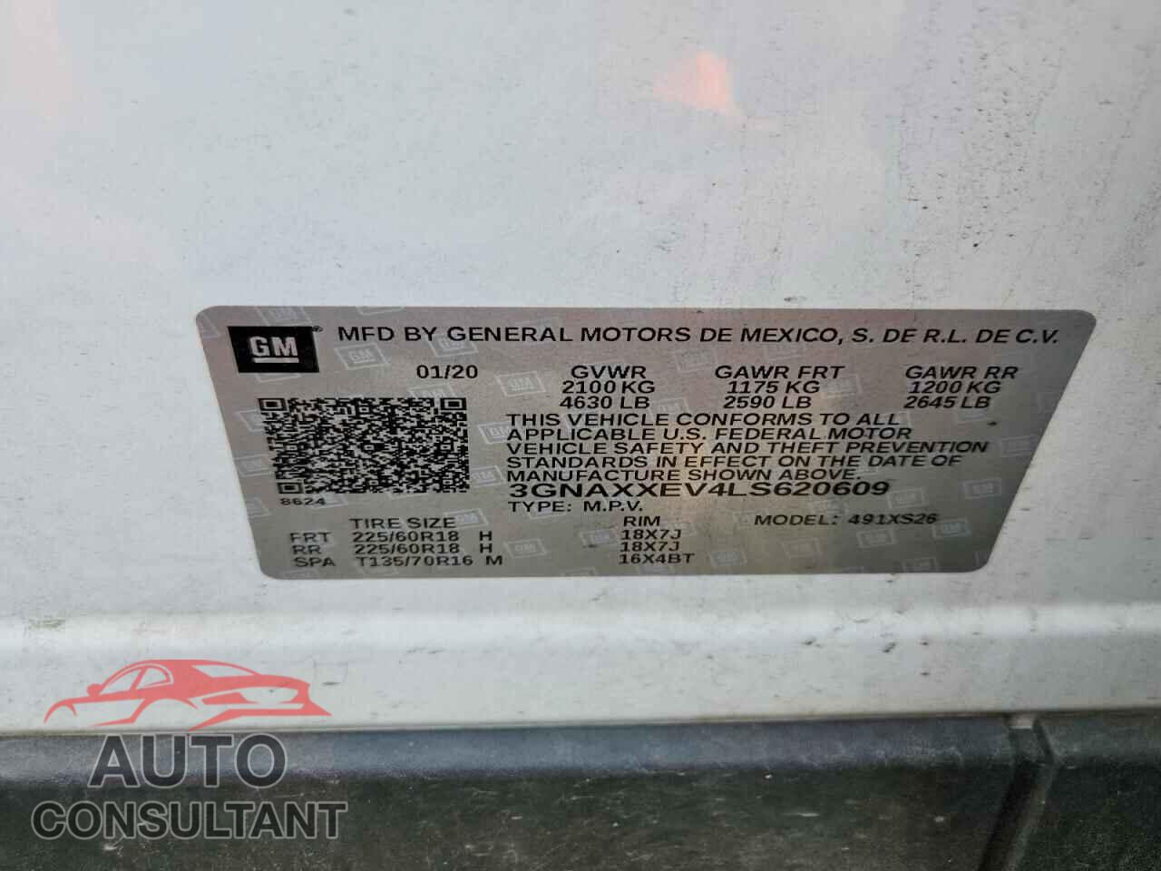 CHEVROLET EQUINOX 2020 - 3GNAXXEV4LS620609