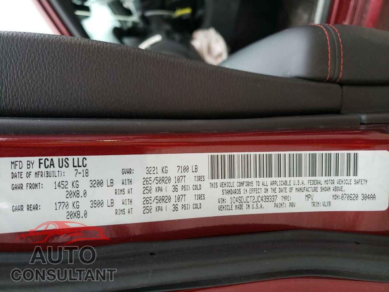 DODGE DURANGO 2018 - 1C4SDJCT2JC439337