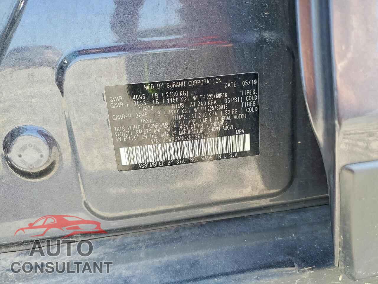 SUBARU OUTBACK 2019 - 4S4BSANC2K3361769