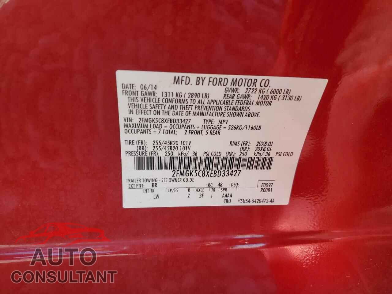 FORD FLEX 2014 - 2FMGK5C8XEBD33427