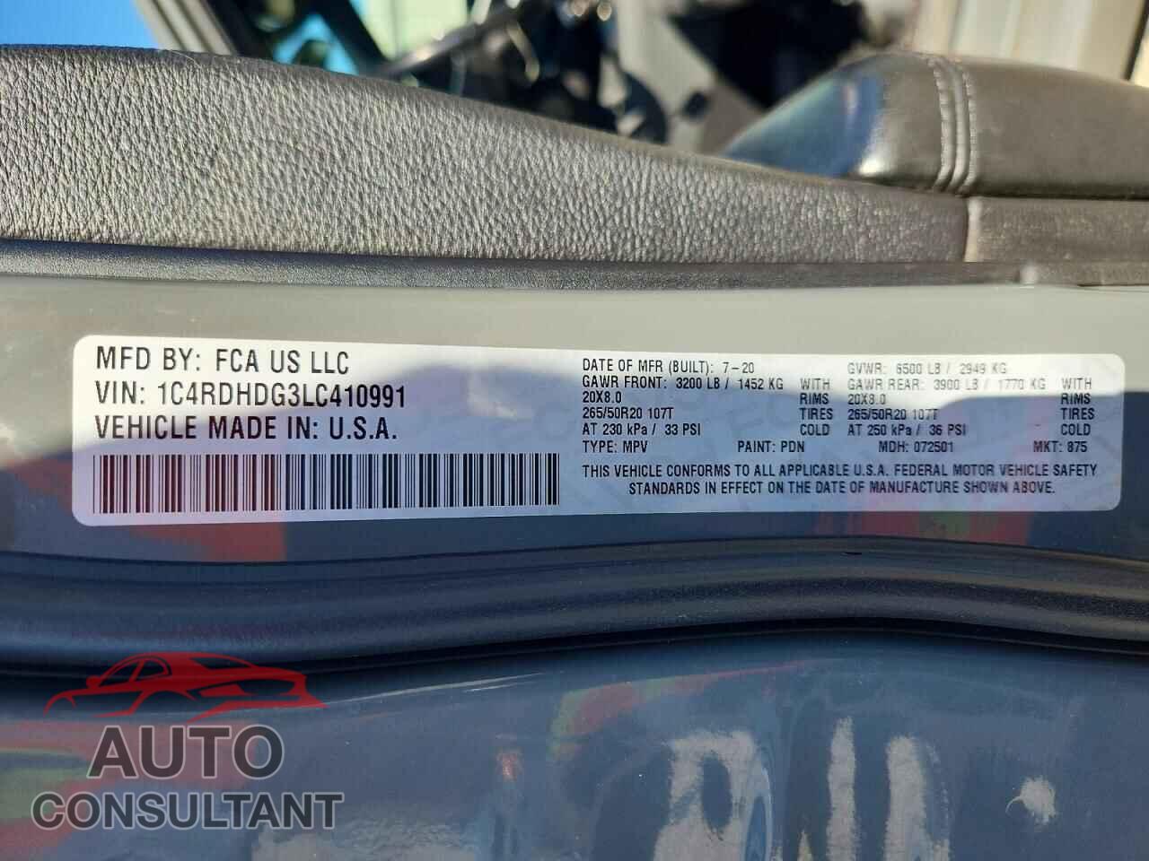 DODGE DURANGO 2020 - 1C4RDHDG3LC410991