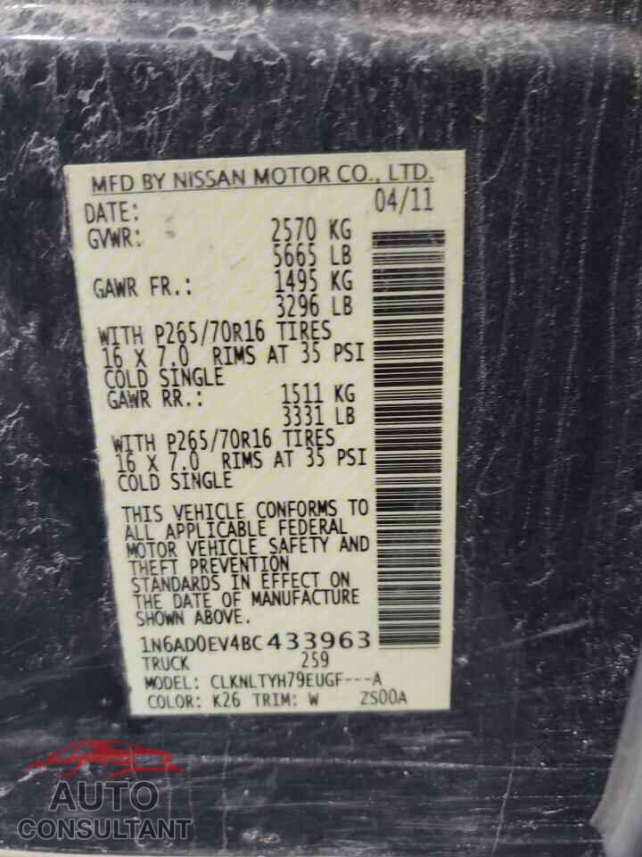 NISSAN FRONTIER 2011 - 1N6AD0EV4BC433963