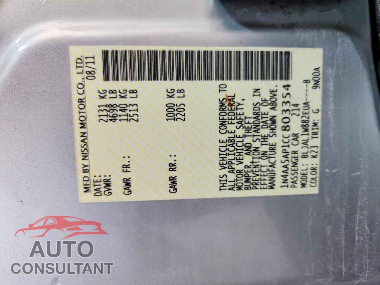 NISSAN MAXIMA 2012 - 1N4AA5AP1CC803354