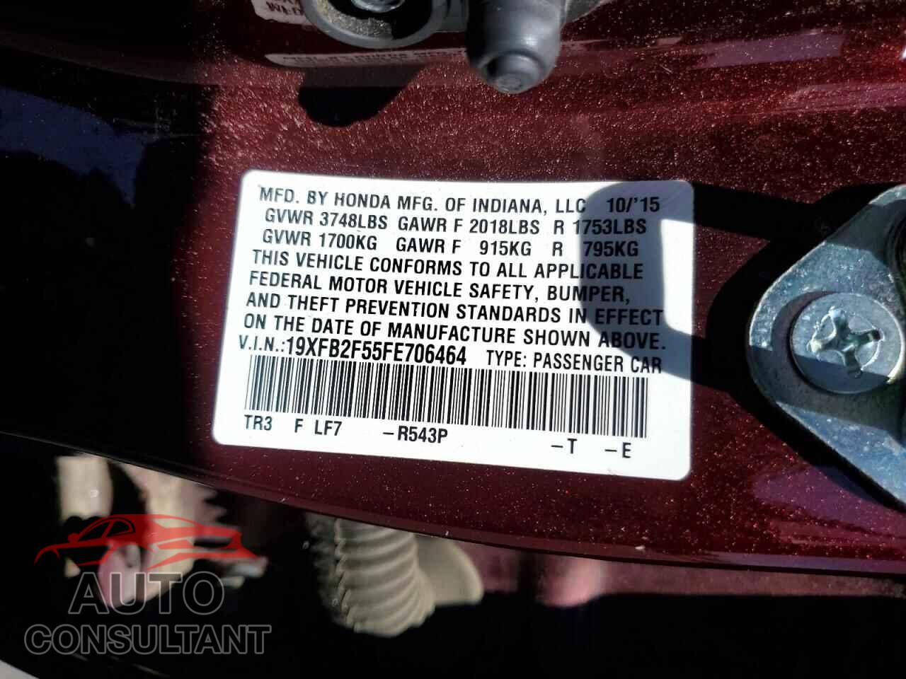 HONDA CIVIC 2015 - 19XFB2F55FE706464