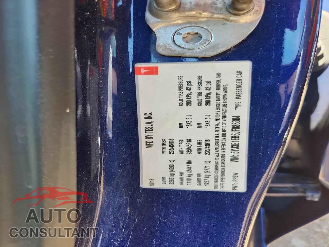 TESLA MODEL 3 2018 - 5YJ3E1EB2JF086204