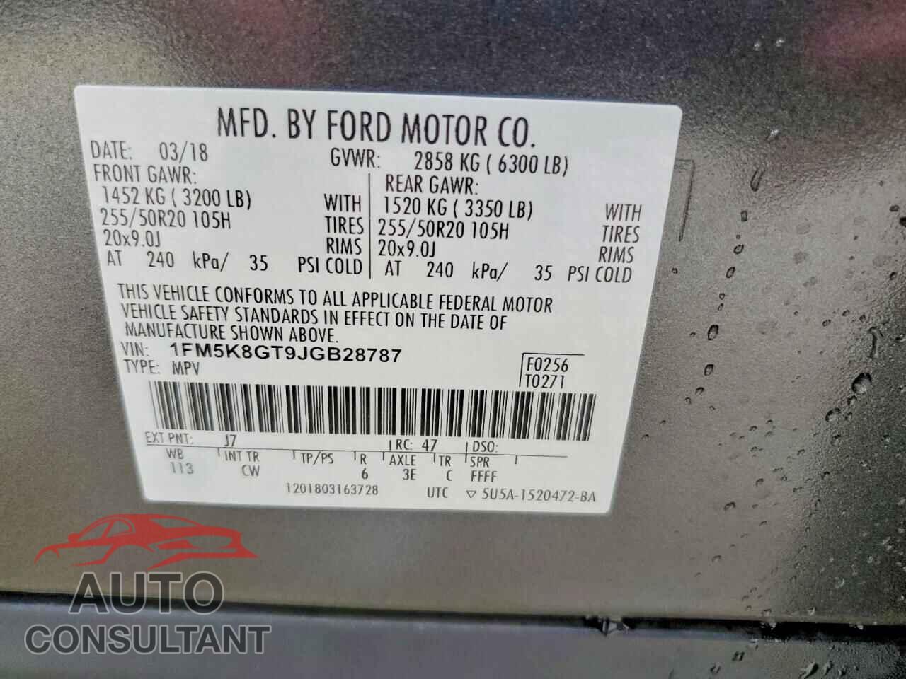 FORD EXPLORER 2018 - 1FM5K8GT9JGB28787