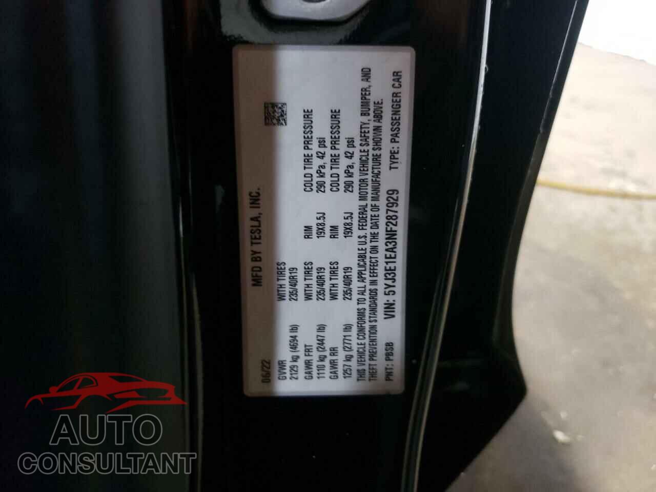 TESLA MODEL 3 2022 - 5YJ3E1EA3NF287929