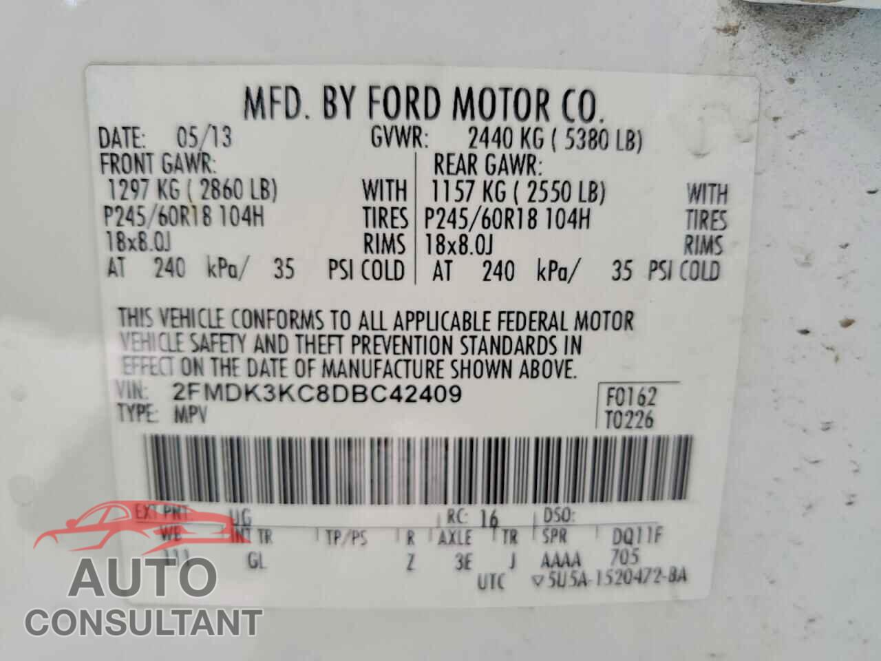 FORD EDGE 2013 - 2FMDK3KC8DBC42409
