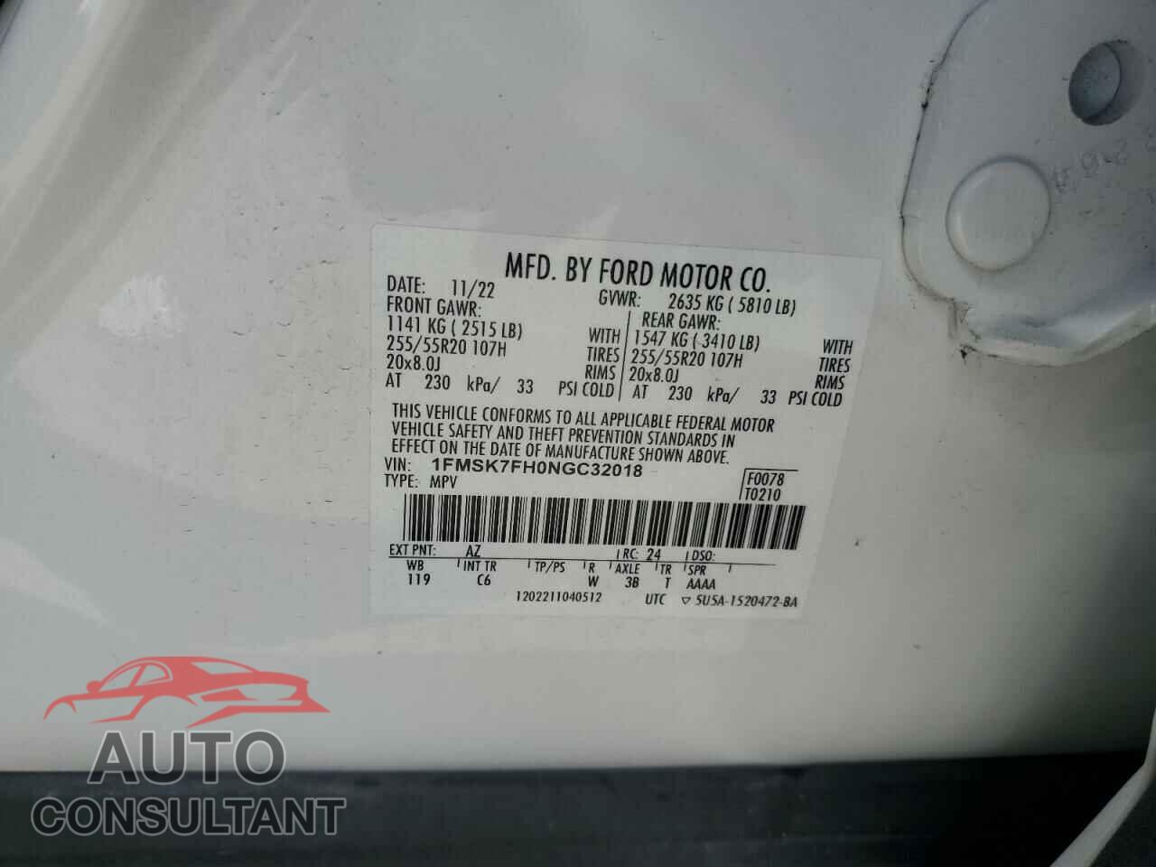 FORD EXPLORER 2022 - 1FMSK7FH0NGC32018