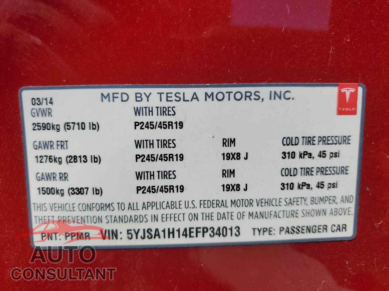 TESLA MODEL S 2014 - 5YJSA1H14EFP34013