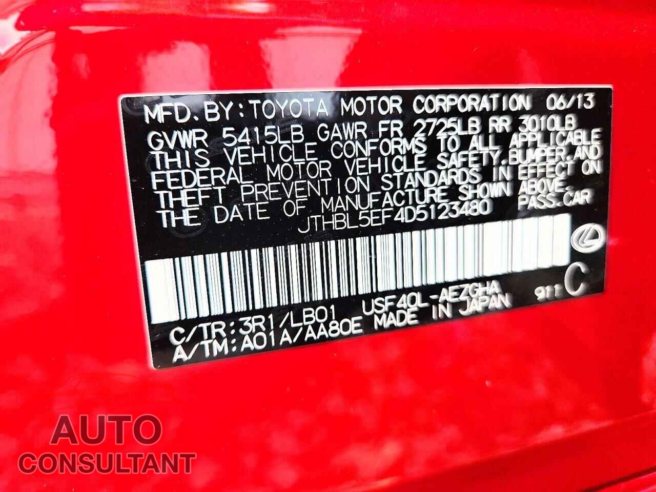 LEXUS LS460 2013 - JTHBL5EF4D5123480