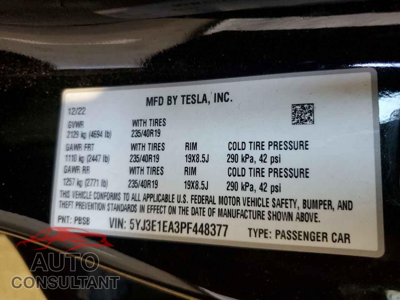 TESLA MODEL 3 2023 - 5YJ3E1EA3PF448377