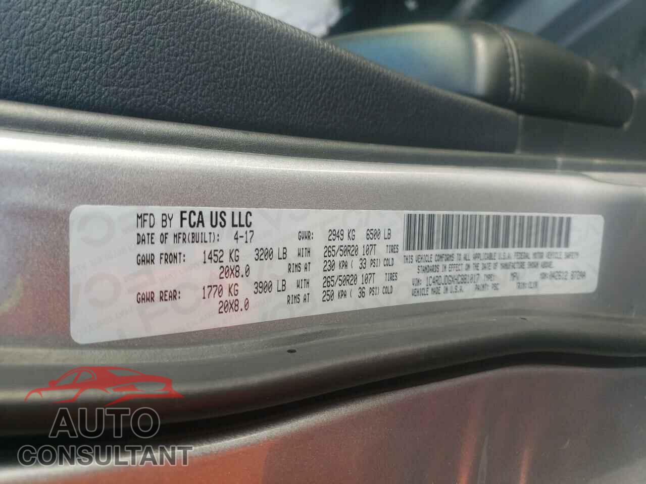 DODGE DURANGO 2017 - 1C4RDJDGXHC881017
