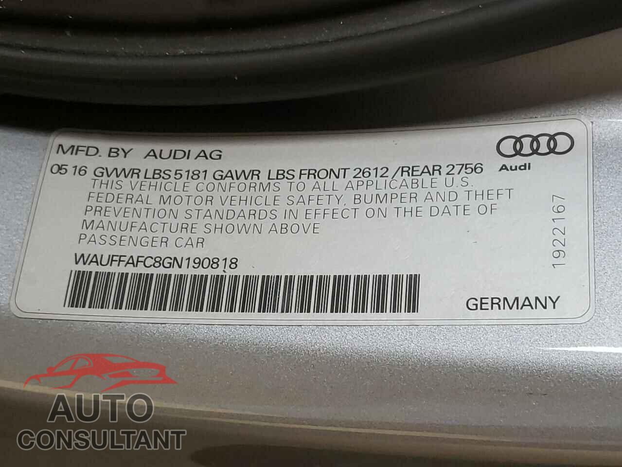 AUDI A6 2016 - WAUFFAFC8GN190818