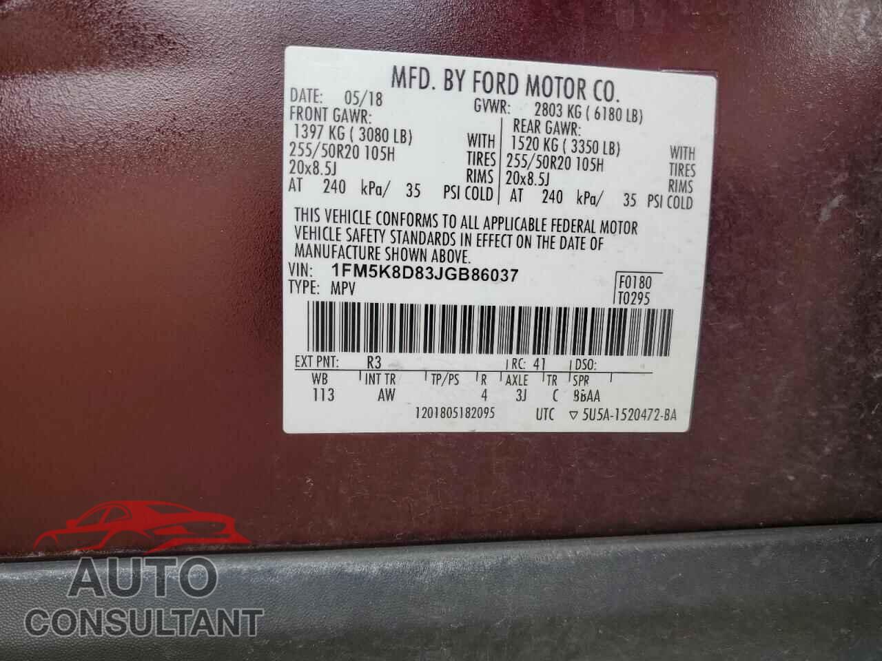 FORD EXPLORER 2018 - 1FM5K8D83JGB86037