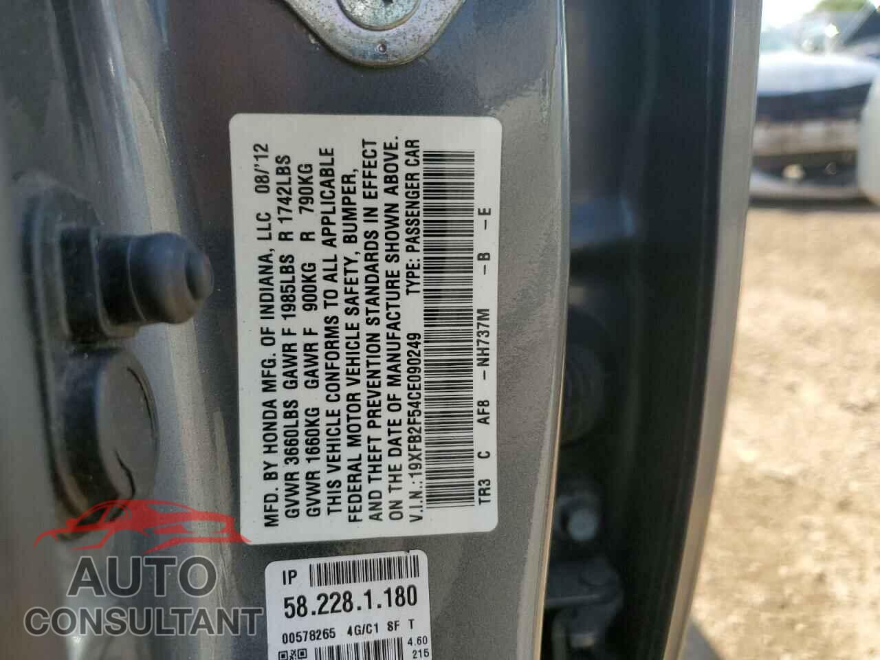 HONDA CIVIC 2012 - 19XFB2F54CE090249