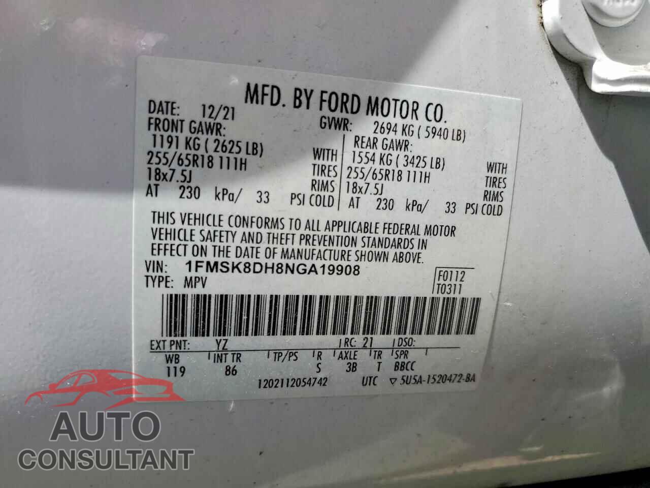 FORD EXPLORER 2022 - 1FMSK8DH8NGA19908