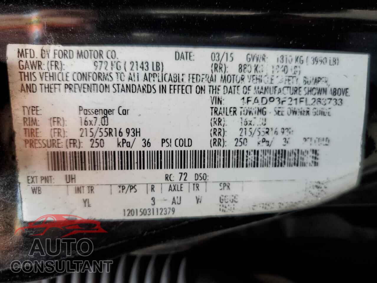 FORD FOCUS 2015 - 1FADP3F21FL263733