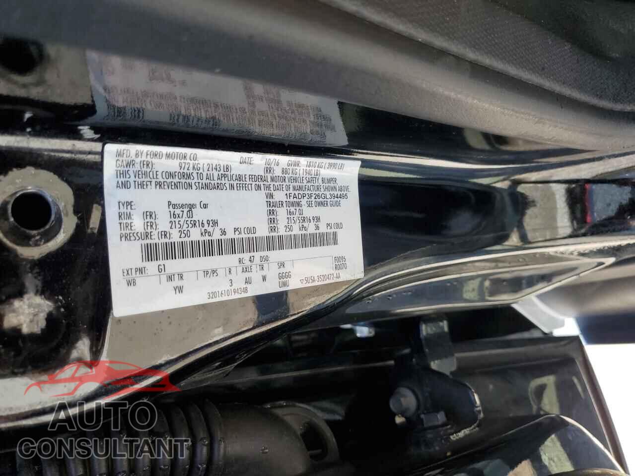 FORD FOCUS 2016 - 1FADP3F26GL394495