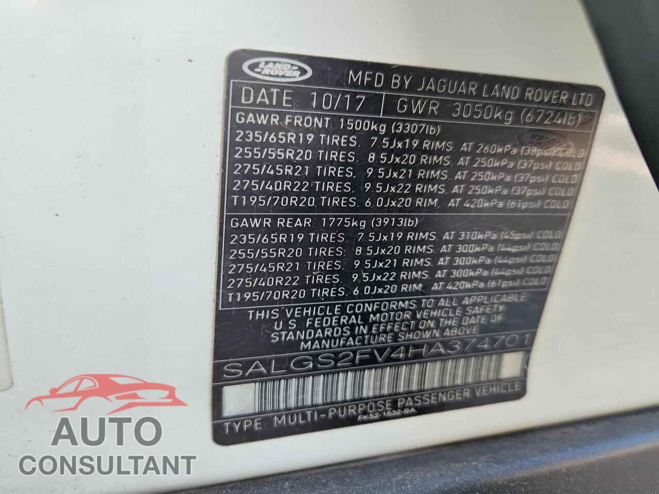LAND ROVER RANGEROVER 2017 - SALGS2FV4HA374701
