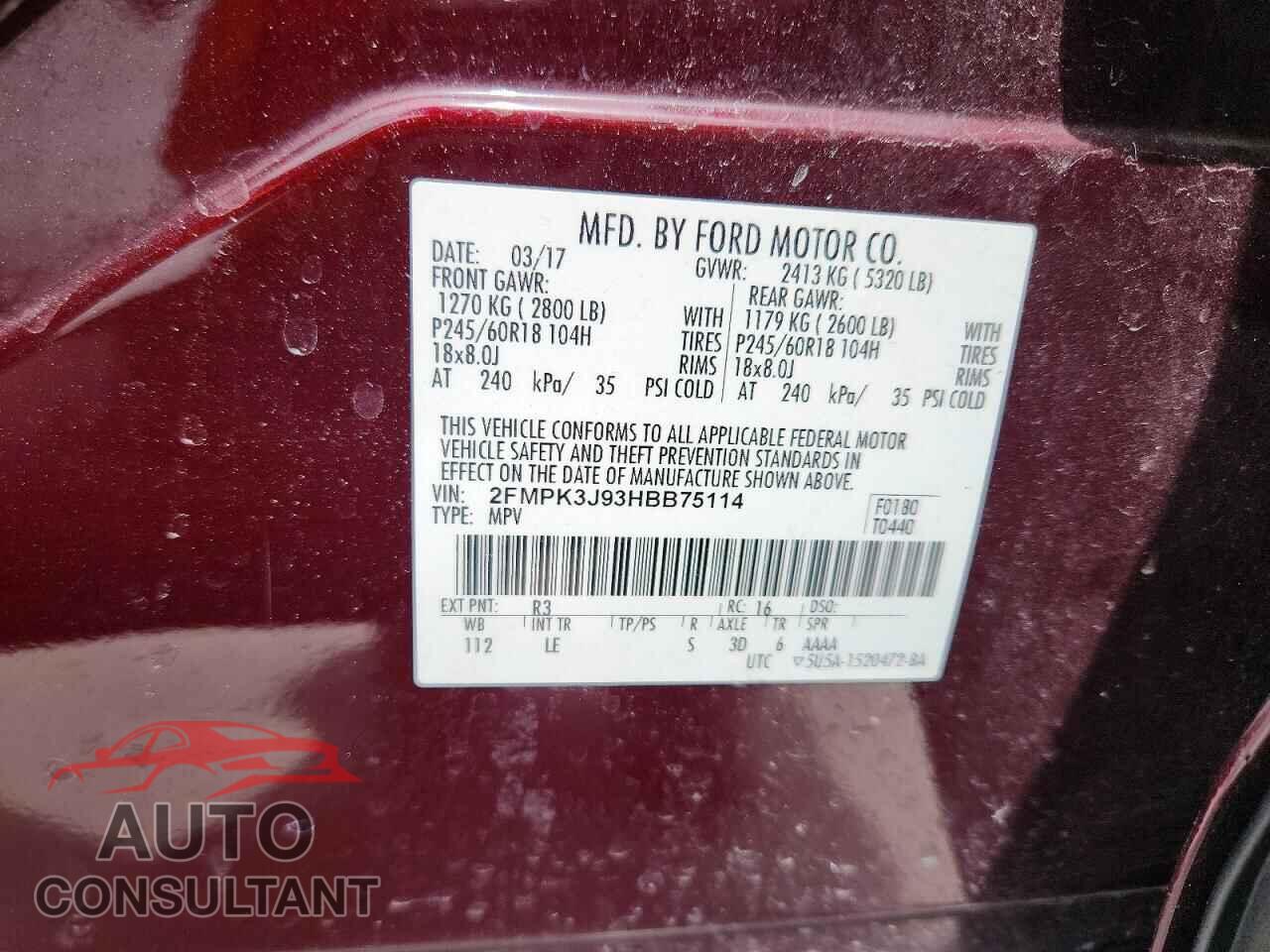FORD EDGE 2017 - 2FMPK3J93HBB75114