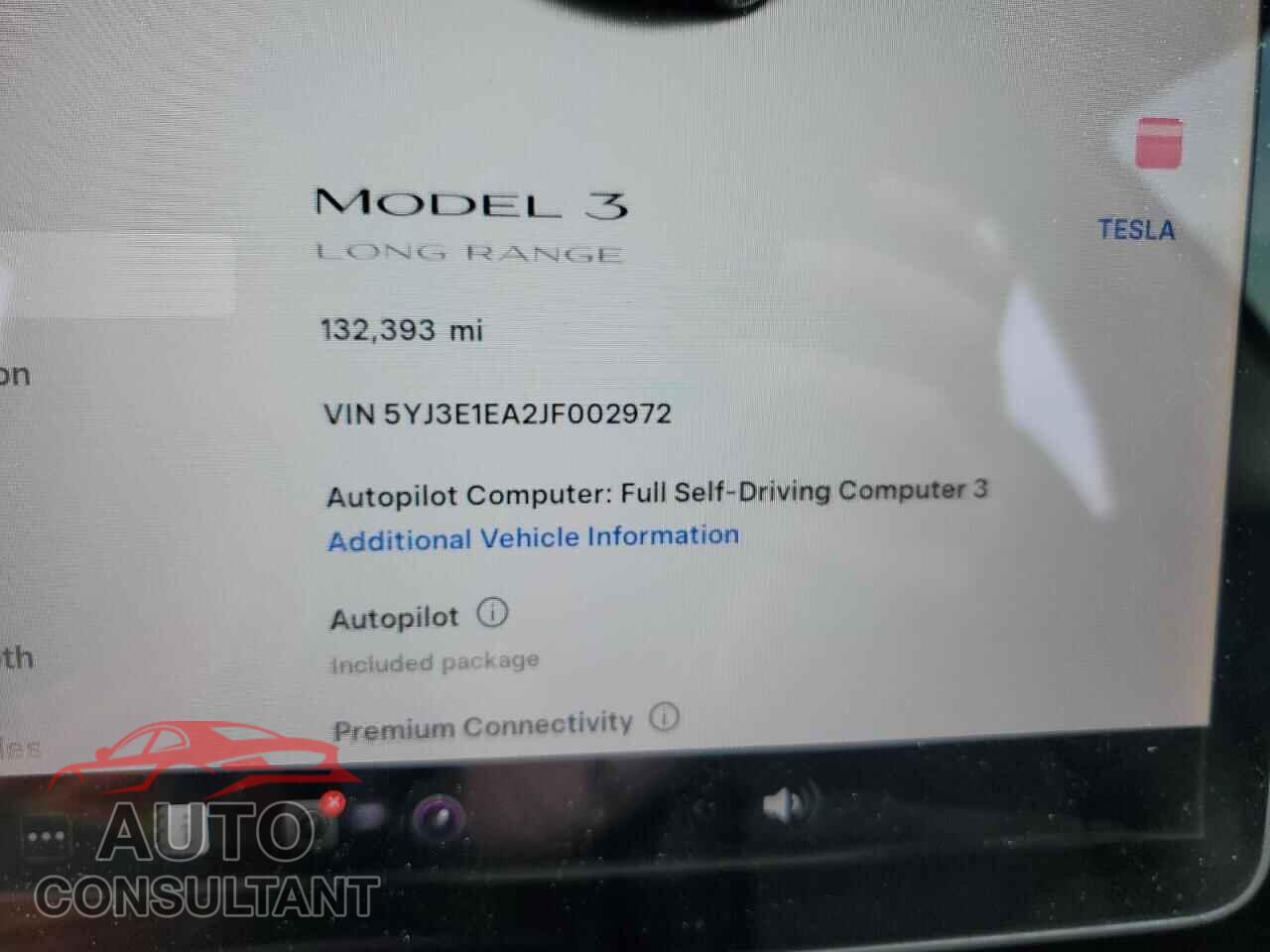 TESLA MODEL 3 2018 - 5YJ3E1EA2JF002972