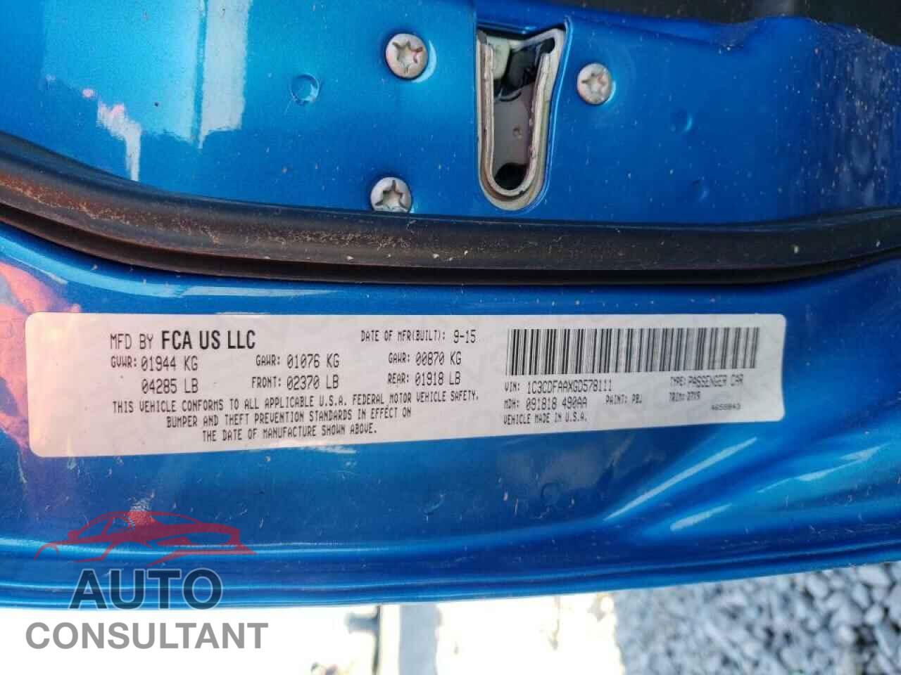 DODGE DART 2016 - 1C3CDFAAXGD578111