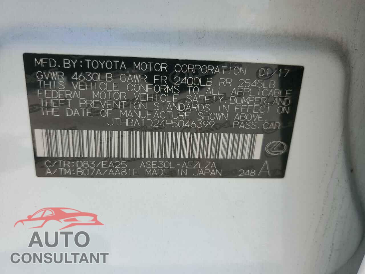 LEXUS IS 2017 - JTHBA1D24H5046399