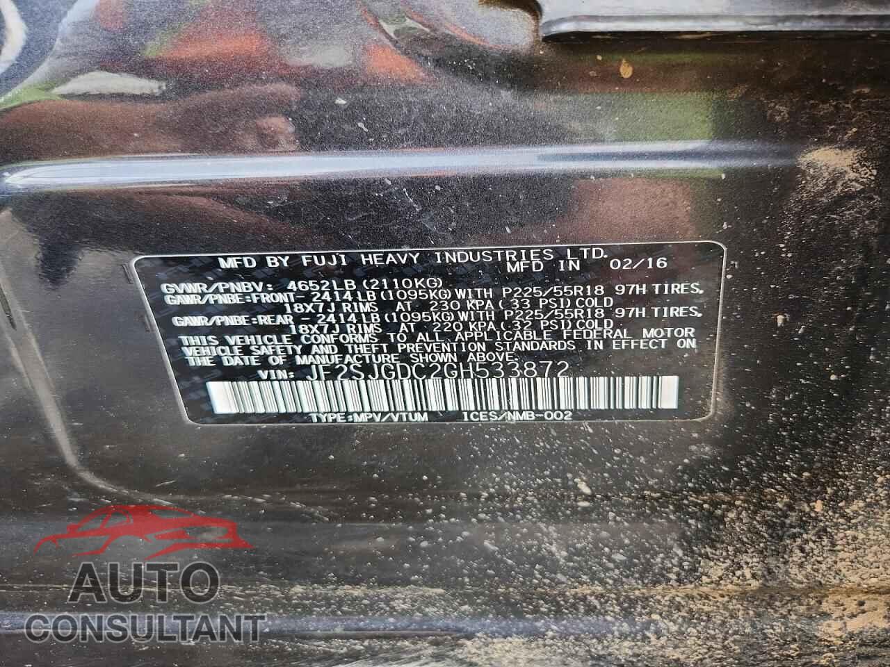 SUBARU FORESTER 2016 - JF2SJGDC2GH533872