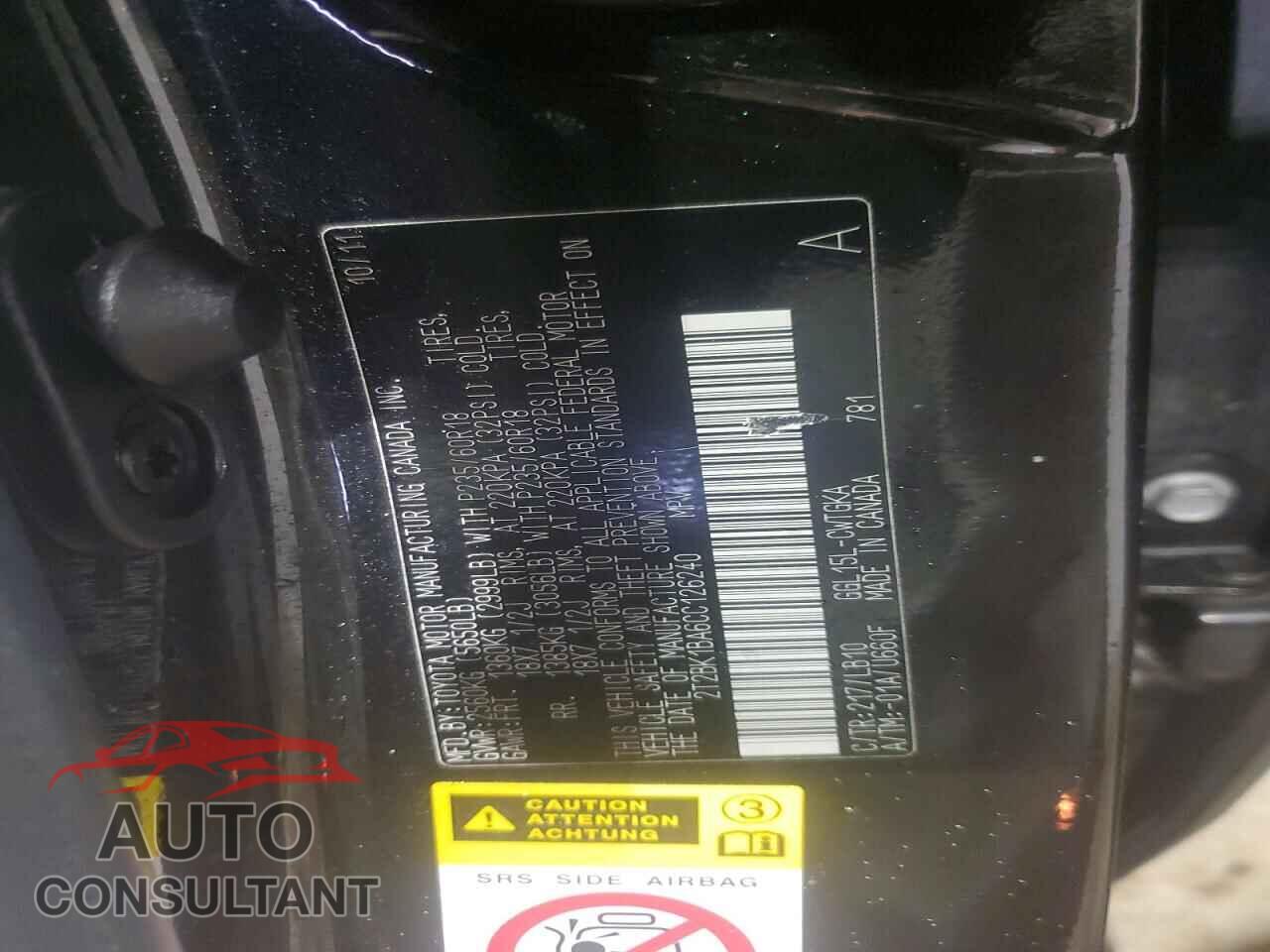 LEXUS RX350 2012 - 2T2BK1BA6CC126240