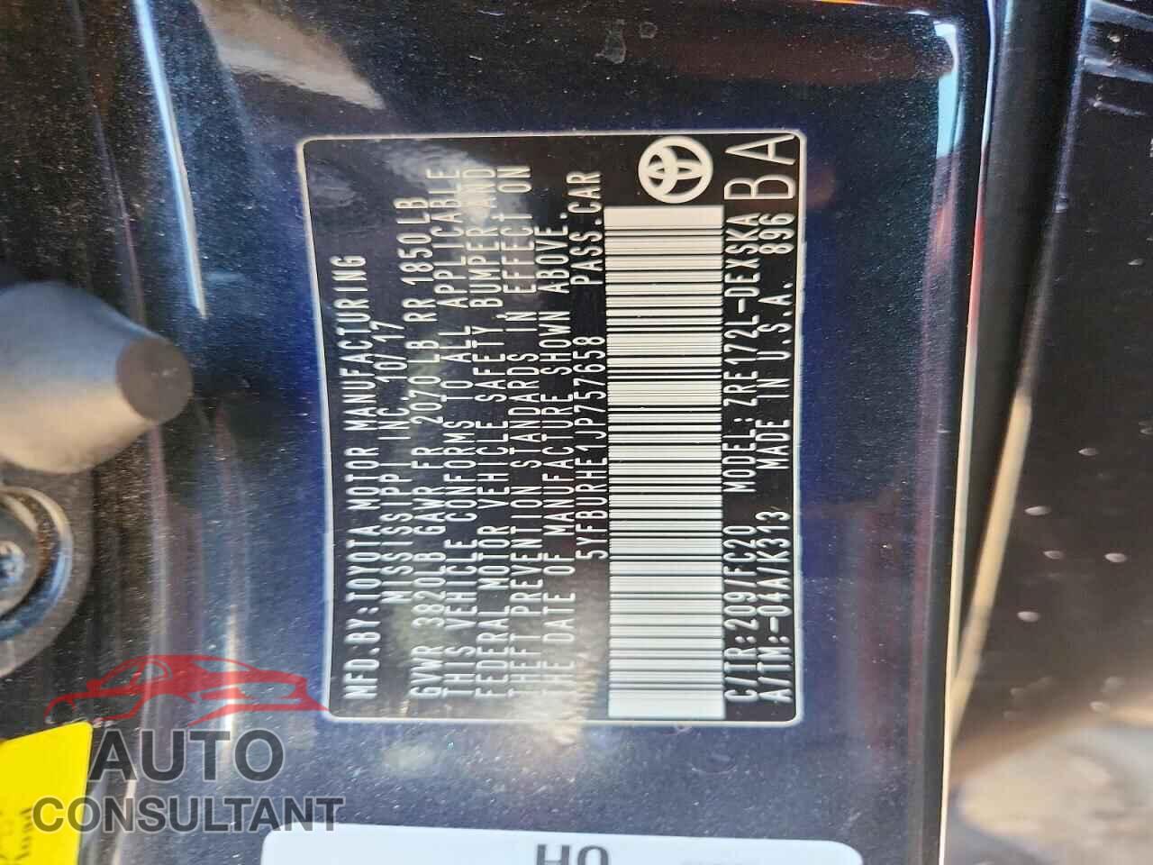 TOYOTA COROLLA 2018 - 5YFBURHE1JP757658