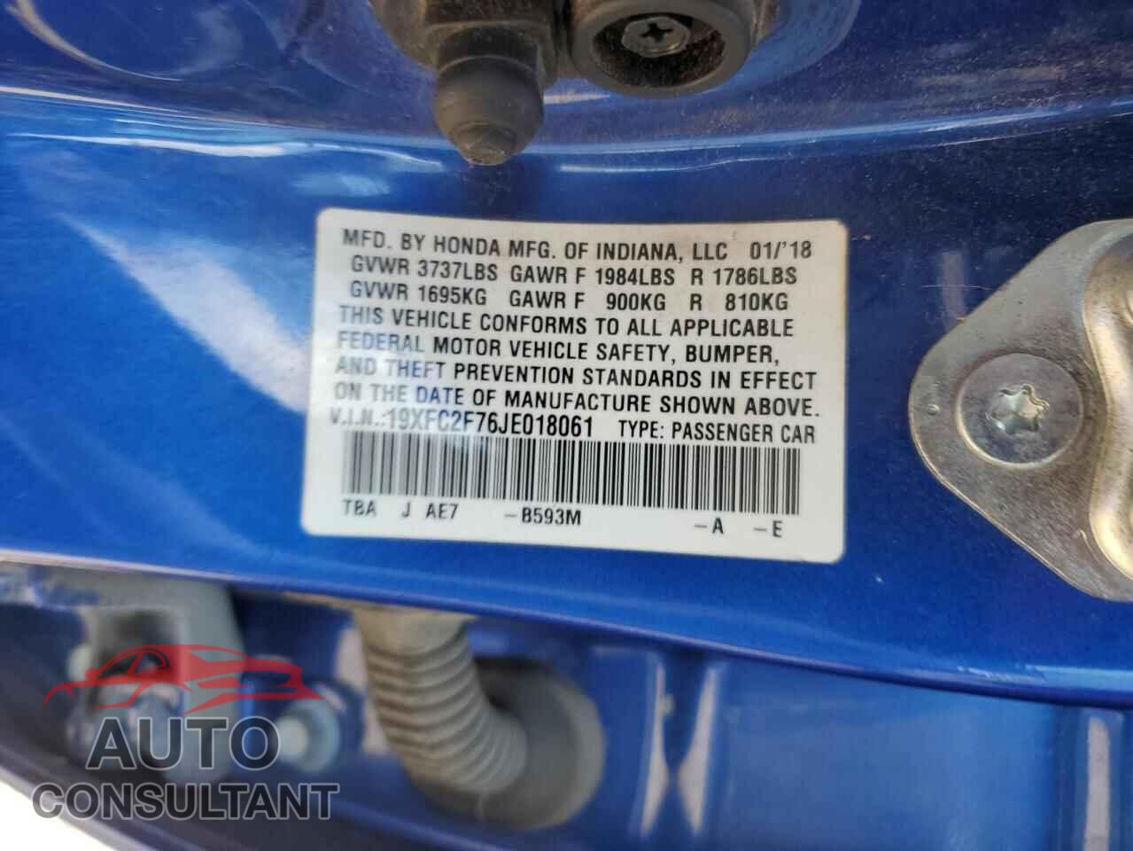 HONDA CIVIC 2018 - 19XFC2F76JE018061