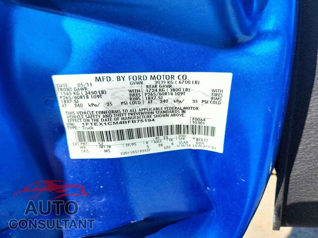 FORD F150 2011 - 1FTEX1CM4BFB75194
