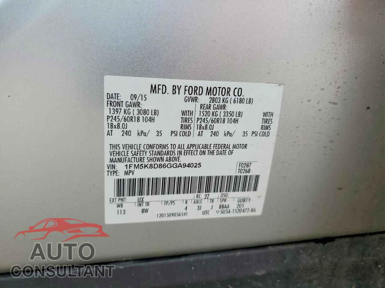 FORD EXPLORER 2016 - 1FM5K8D86GGA94025