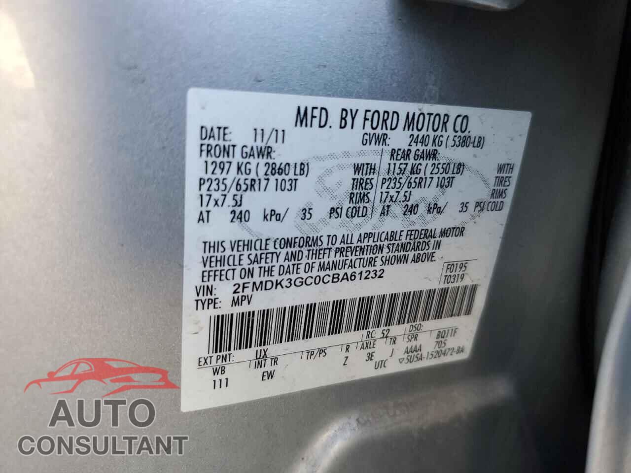 FORD EDGE 2012 - 2FMDK3GC0CBA61232